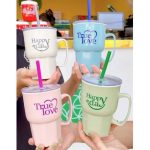 Ly nhựa uống nước có quai kèm ống hút (Kiện 24 cái) - Ảnh 2