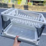 Kệ úp bát đĩa nhựa 2 tầng kèm khay hứng nước tiện lợi Tmark (mới)
