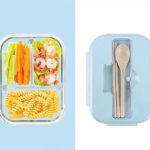 Hộp cơm thủy tinh 3 ngăn 1040ml kèm thìa đũa Tmark (Kiện 24 cái)