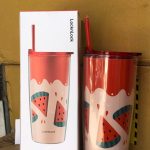 Ly nhựa 2 lớp Lock Lock kèm ống hút họa tiết dưa hấu (Kiện 24 cái)