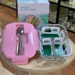 Hộp thuỷ tinh 3 ngăn kèm thìa ( Kiện 24 cái ) ( hàng nguyện kiện)