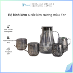 Bộ bình kèm 4 cốc kim cương màu đen (Kiện 12 bộ)