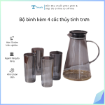 Bộ bình kèm 4 cốc thủy tinh trơn (Kiện 12 bộ)