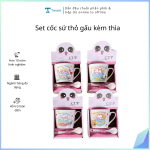 Set cốc sứ thỏ gấu kèm thìa (Kiện 100 set)