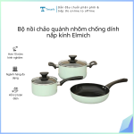 Bộ nồi chảo quánh nhôm chống dính nắp kính Elmich (Kiện 4 bộ)