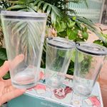 Bộ 3 ly thủy tinh có nắp không kèm ông hút Tmark (Kiện 16 bộ)