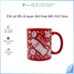 Cốc sứ đỏ có quai cầm họa tiết chữ Coca (Kiện 50 cái)