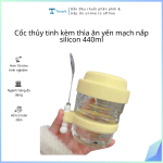 Cốc thủy tinh kèm thìa ăn yến mạch nắp silicon 440ml ( Kiện 48c)