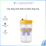 Cốc thủy tinh thắt nơ kèm ống hút (Kiện 68 cái)