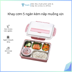 Khay cơm 5 ngăn kèm nắp muỗng xịn Tmark (Kiện 40 cái)