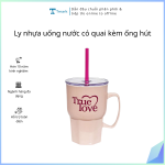 Ly nhựa uống nước có quai kèm ống hút (Kiện 24 cái)