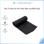 Set 3 cuộn túi rác màu đen tự phân huỷ -loại nhẹ Tmark (Kiện 25 set)