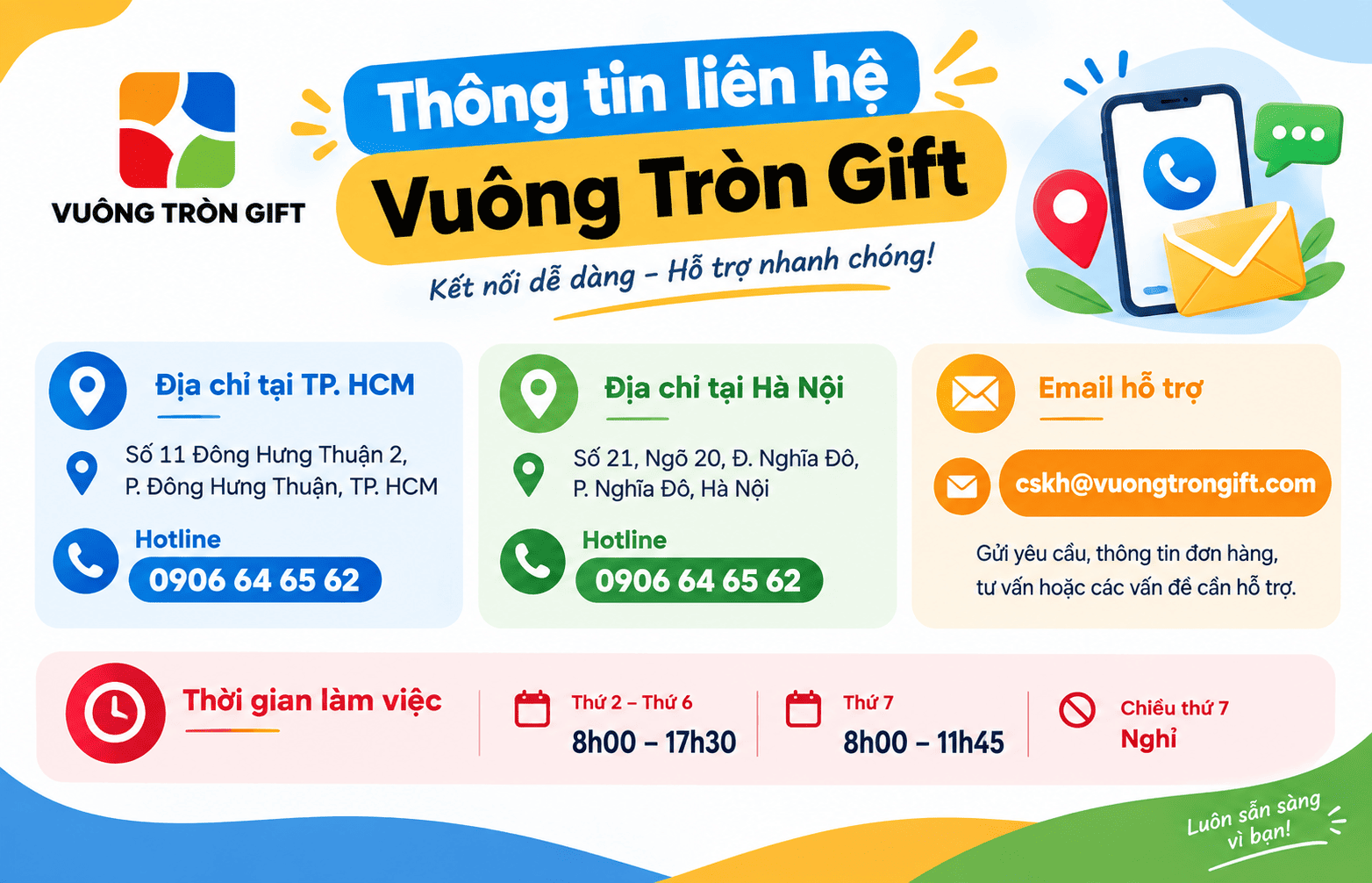 Số hotline Vuông Tròn Gift