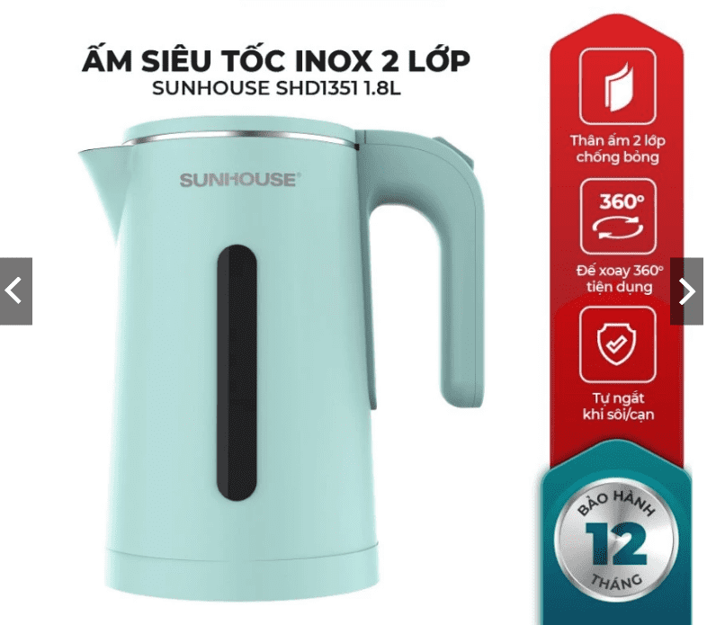 Ấm siêu tốc Inox 2 lớp 1.8L Sunhouse SHD 1351 (Kiện 12 cái) - Ảnh 1